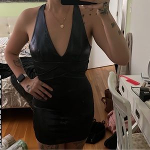 Metallic mini dress! W cross back